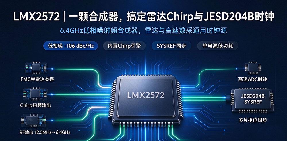 LMX2572｜一颗合成器，搞定雷达 Chirp 与 JESD204B 时钟
